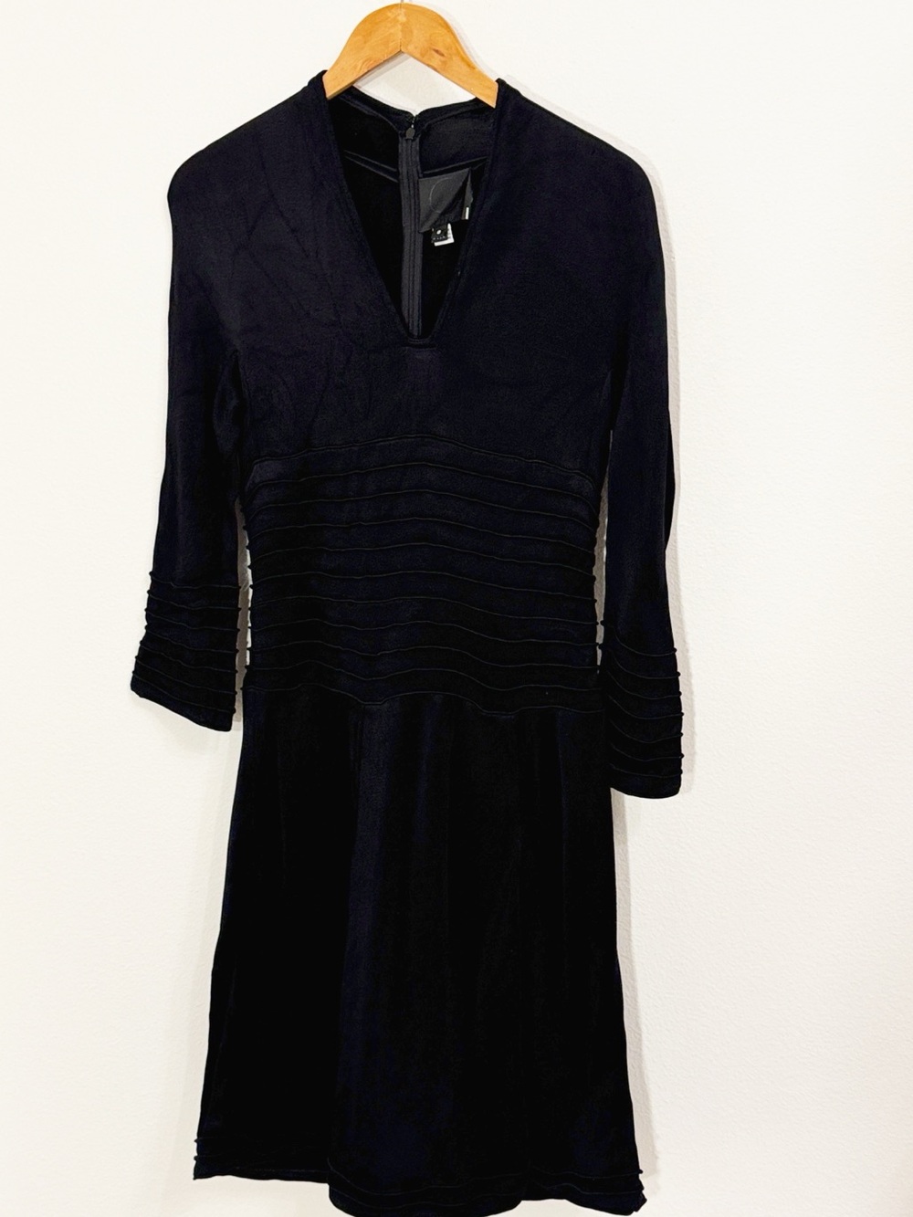 CHADO RALPH RUCCI Black Knee Length Dress, Deep Vneck, Long Sleeves Size 8